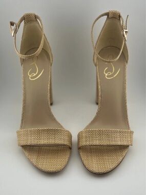 Sam Edelman Tan Raffia Ankle Strap Heels